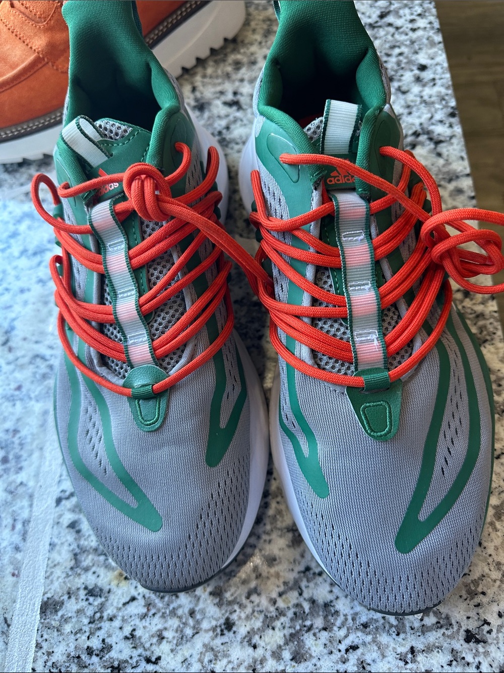 adidas  & Green Sneakers with Orange Laces